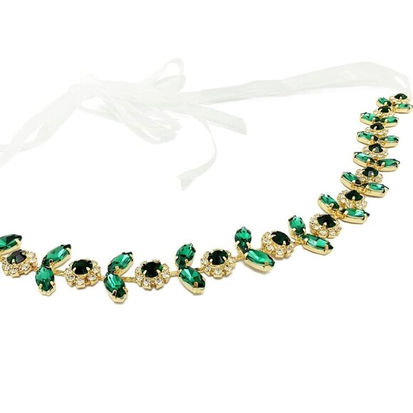 Green Crystal Bridal Headpiece Rhinestone Gold Hair Accessory for Women Bride main image 6